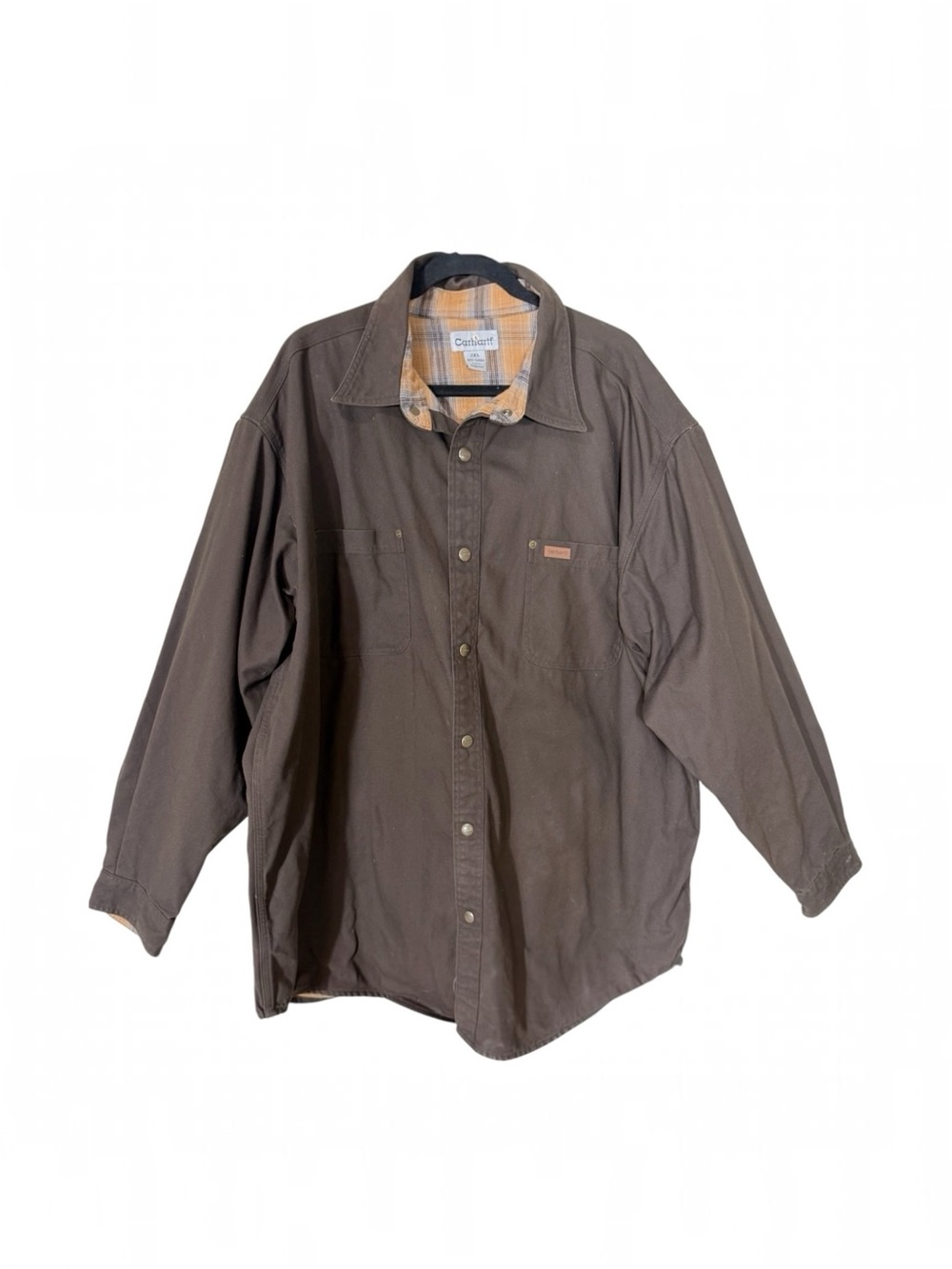 Carhartt Vintage Mens Dark Brown S296 Flannel Lined Canvas Shirt Jacket‎ 2XL